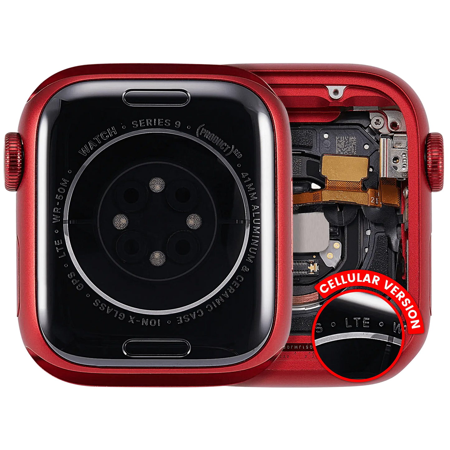 Housing Assembly Compatible For Watch Series 9 (41MM) (Used OEM Pull: Grade A) (Cellular Version) (Aluminum / Red)