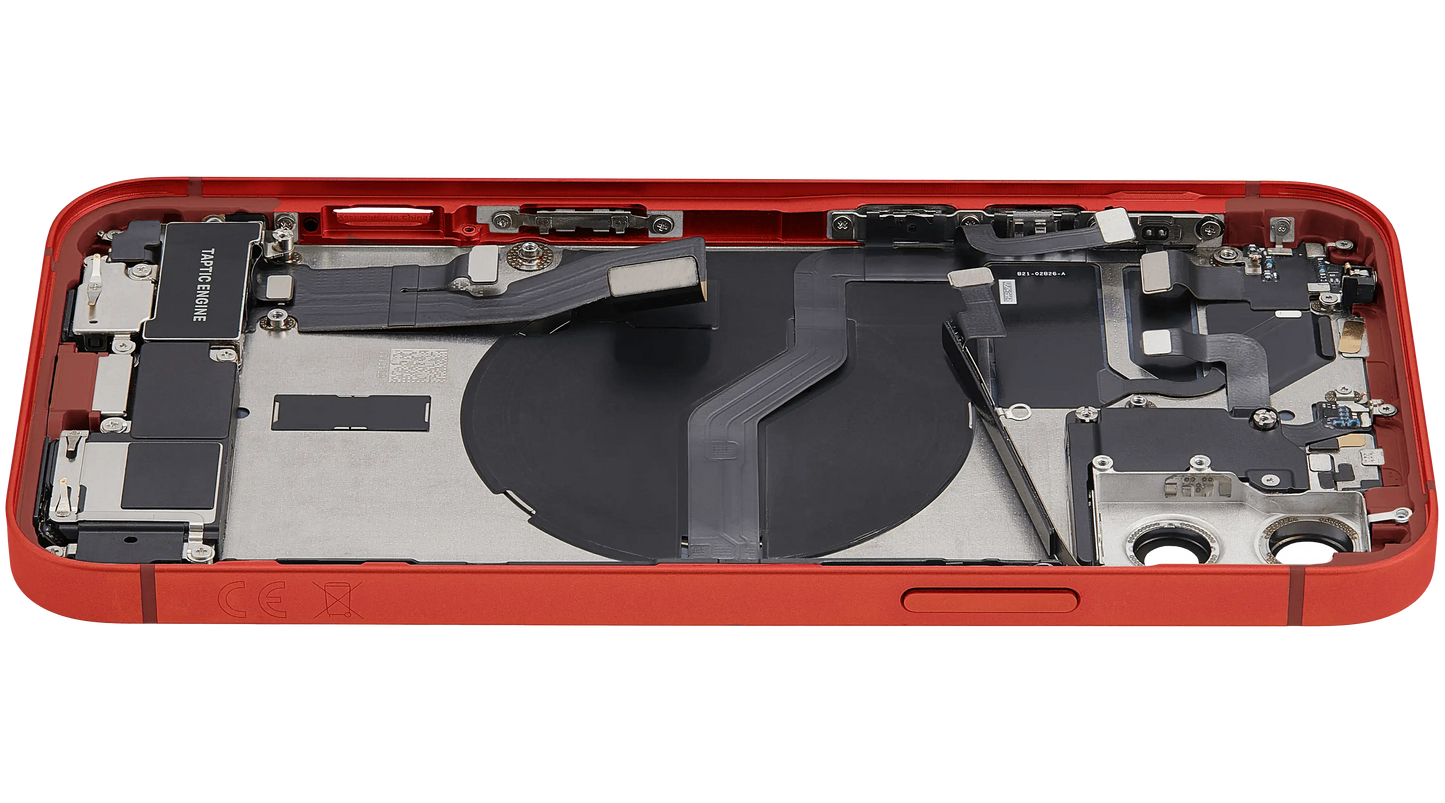 Back Housing W/ Charging Port Flex & Small Parts For iPhone 12 (EU / Global Version) (Used OEM Pull: Grade A) (Red)