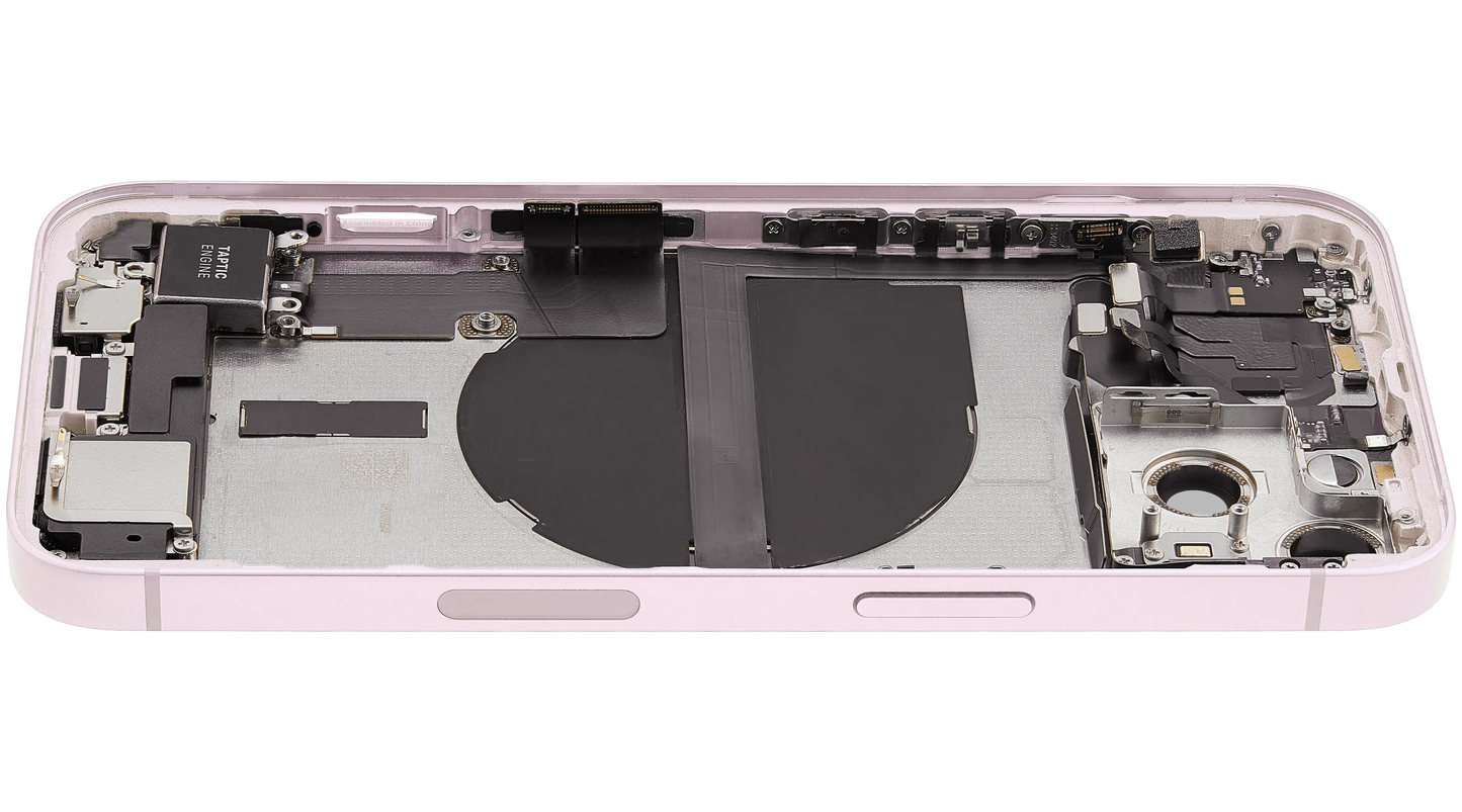 Back Housing W/ Charging Port Flex & Small Parts For iPhone 13 (US Version) (Used OEM Pull: Grade B) (Pink)