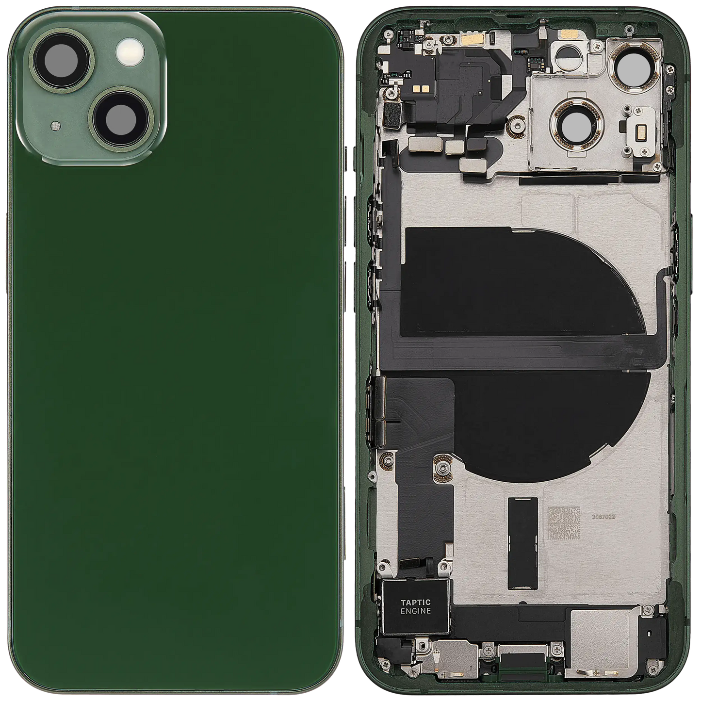 Back Housing W/ Charging Port Flex & Small Parts For iPhone 13 (US Version) (Used OEM Pull: Grade C) (Green)