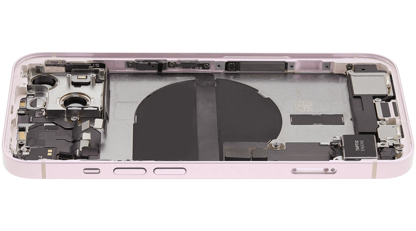 Back Housing W/ Charging Port Flex & Small Parts For iPhone 13 (US Version) (Used OEM Pull: Grade C) (Pink)
