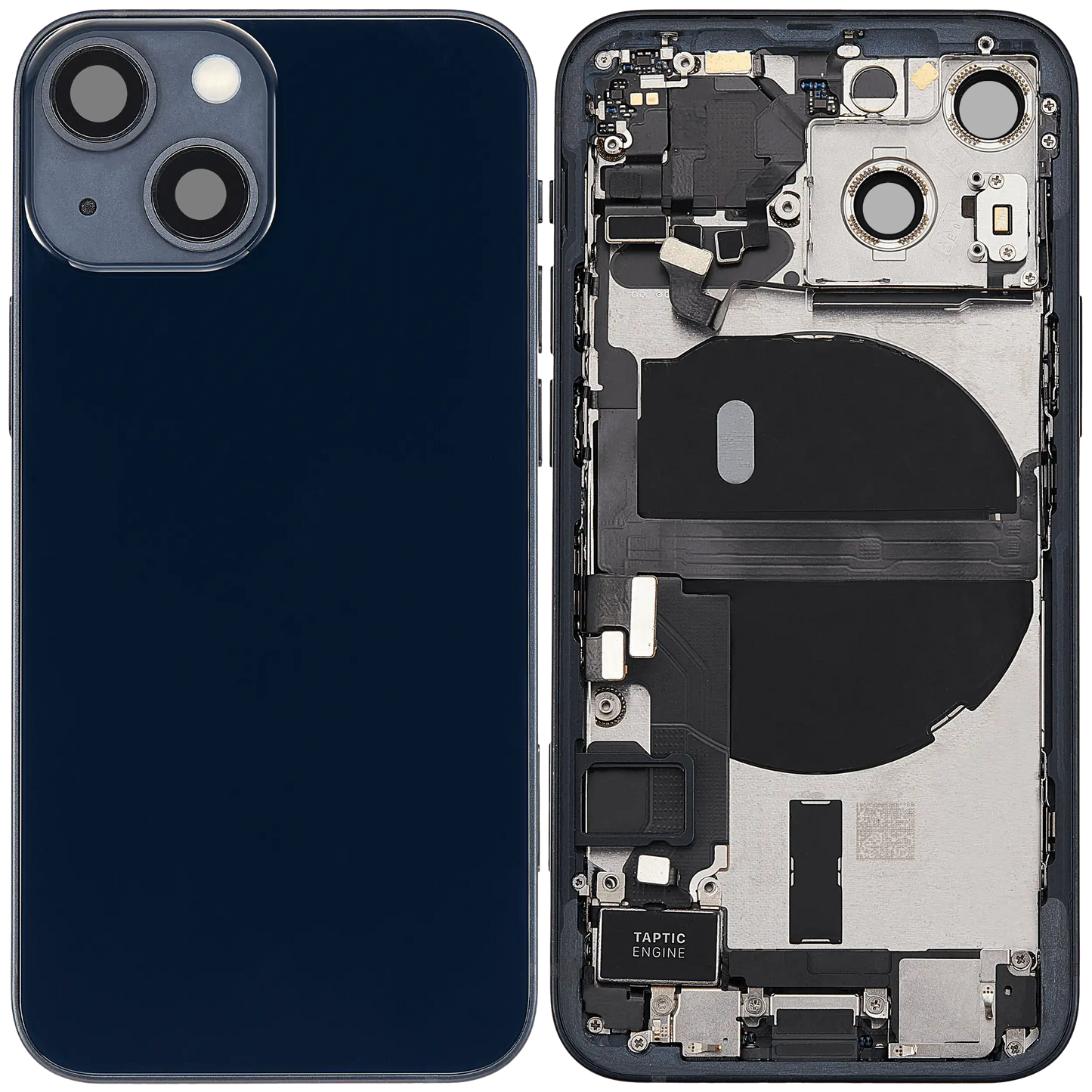 Back Housing W/ Charging Port Flex & Small Parts For iPhone 13 Mini (EU / Global Version) (Used OEM Pull: Grade C) (Midnight)