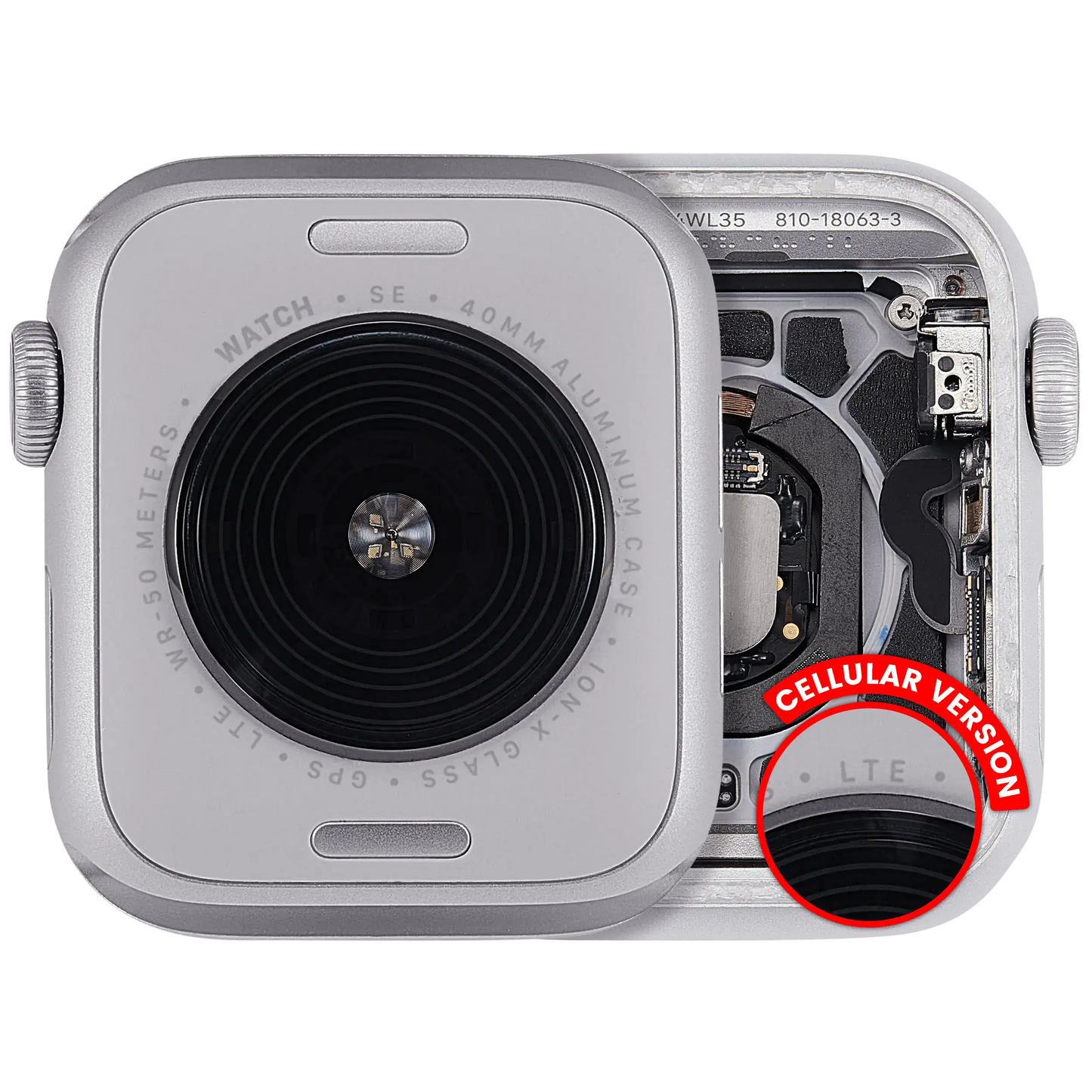 Housing Assembly Compatible For Watch Series SE 2nd (40MM) (Used OEM Pull: Grade A) (Cellular Version) (Aluminum / Silver)