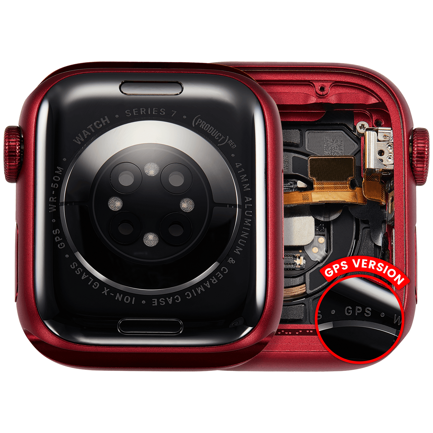 Housing Assembly Compatible For Watch Series 7 (41MM) (Used OEM Pull: Grade A) (GPS Version) (Aluminum / Red)