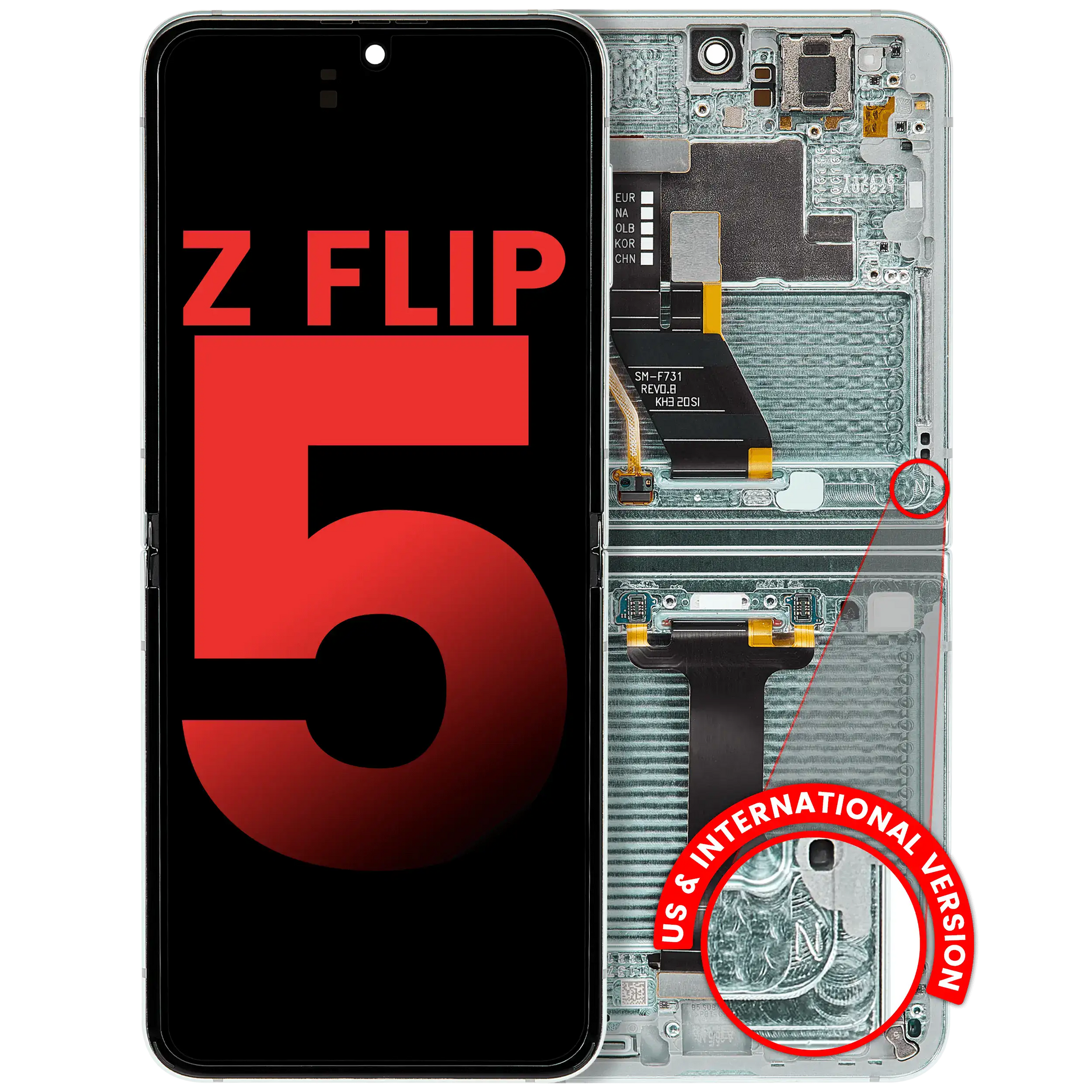 Inner OLED Assembly With Frame Compatible For Samsung Galaxy Z Flip 5 5G (F731) (US & International) (Aftermarket Plus) (Mint) - View 1 | TechDrip Canada