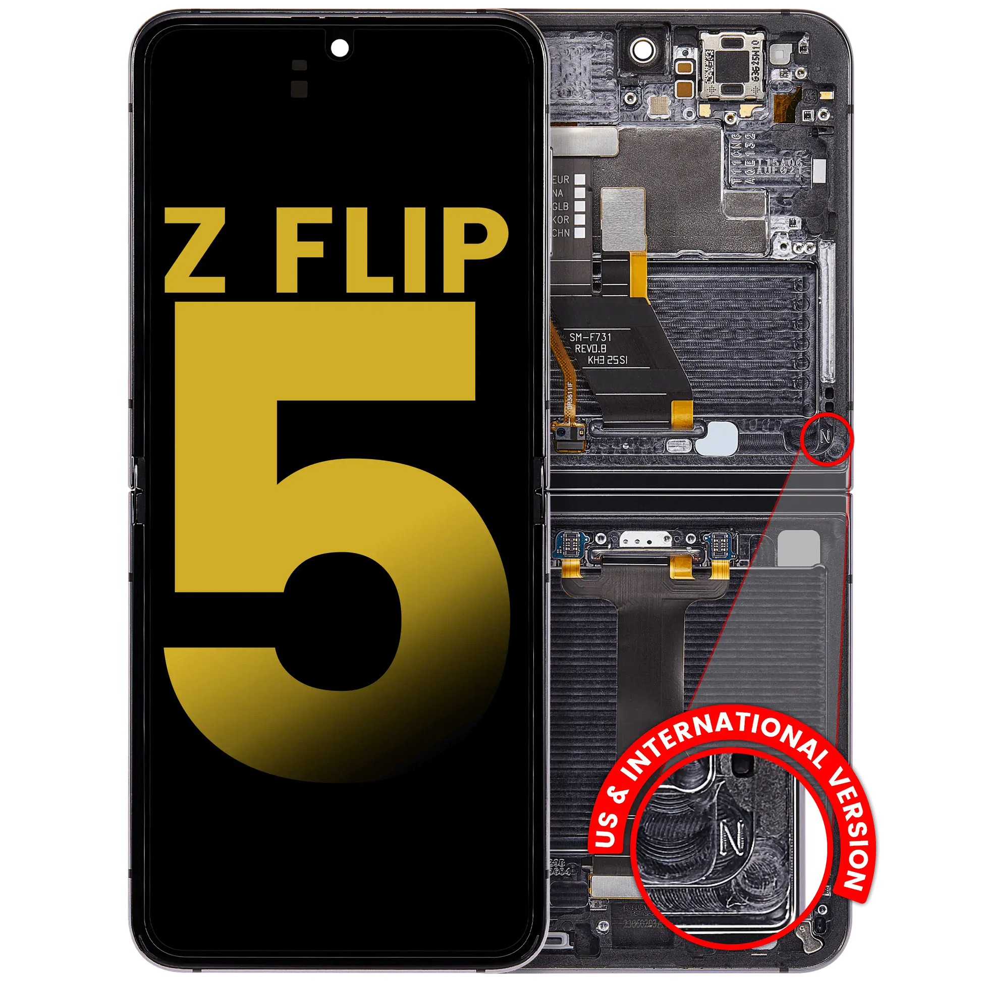 Inner OLED Assembly With Frame Compatible For Samsung Galaxy Z Flip 5 5G (F731) (US & International) (Refurbished) (Phantom Black) - View 1 | TechDrip Canada