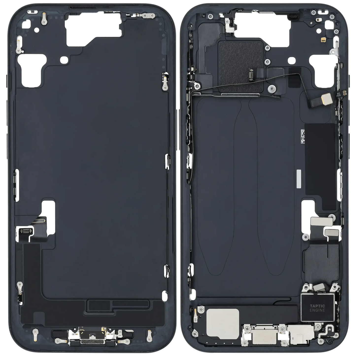 Mid-Frame Housing W/ Charging Port Flex & Small Parts For iPhone 15 (US Version) (Used OEM Pull: Grade B) (Black)