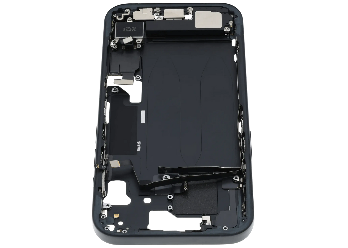 Mid-Frame Housing W/ Charging Port Flex & Small Parts For iPhone 15 (US Version) (Used OEM Pull: Grade B) (Black)