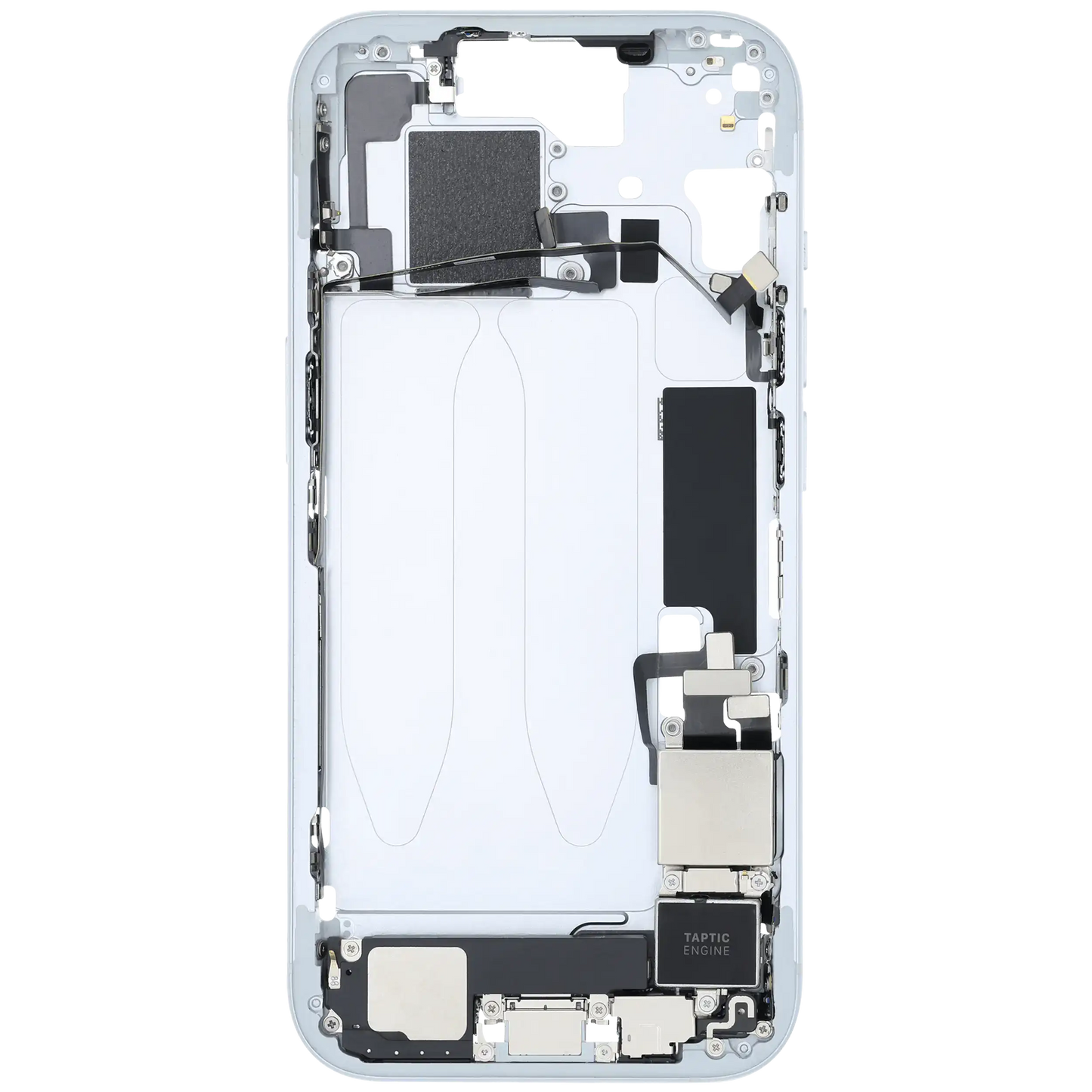 Mid-Frame Housing W/ Charging Port Flex & Small Parts For iPhone 15 (US Version) (Used OEM Pull: Grade B) (Blue)