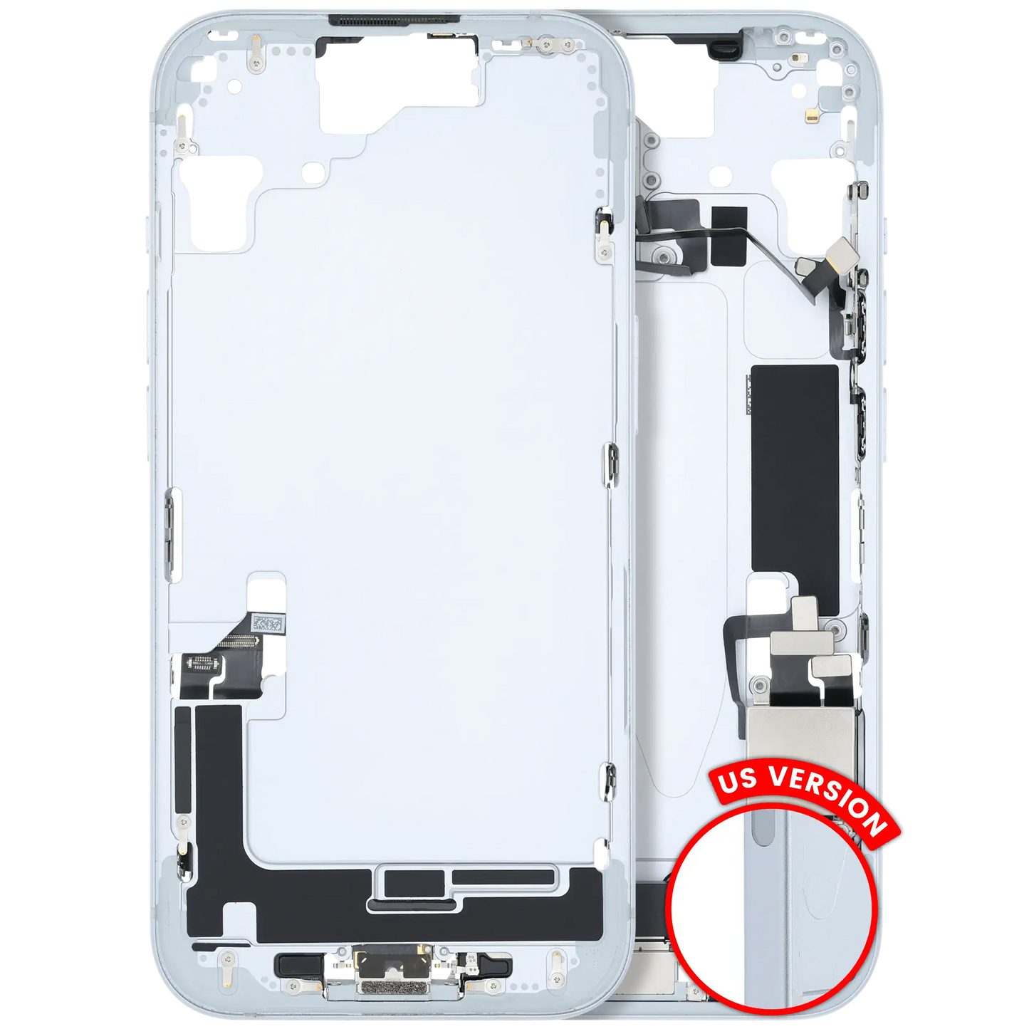 Mid-Frame Housing W/ Charging Port Flex & Small Parts For iPhone 15 (US Version) (Used OEM Pull: Grade C) (Blue)