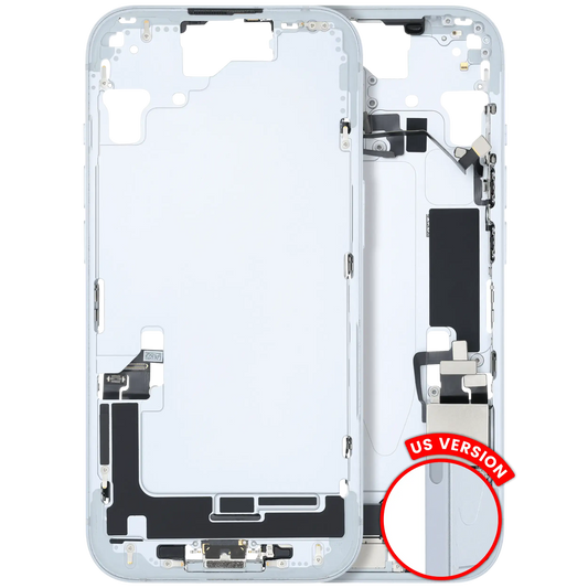 Mid-Frame Housing W/ Charging Port Flex & Small Parts For iPhone 15 (US Version) (Used OEM Pull: Grade C) (Blue)