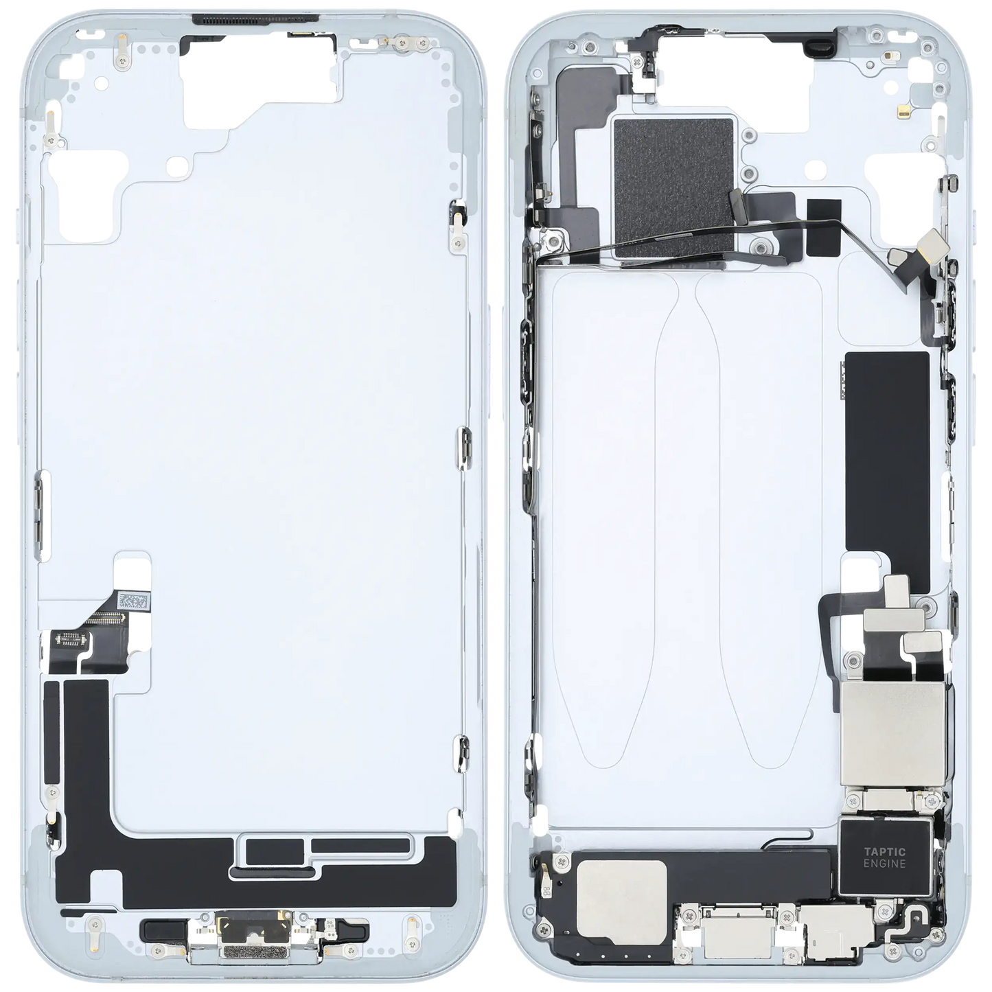 Mid-Frame Housing W/ Charging Port Flex & Small Parts For iPhone 15 (US Version) (Used OEM Pull: Grade C) (Blue)