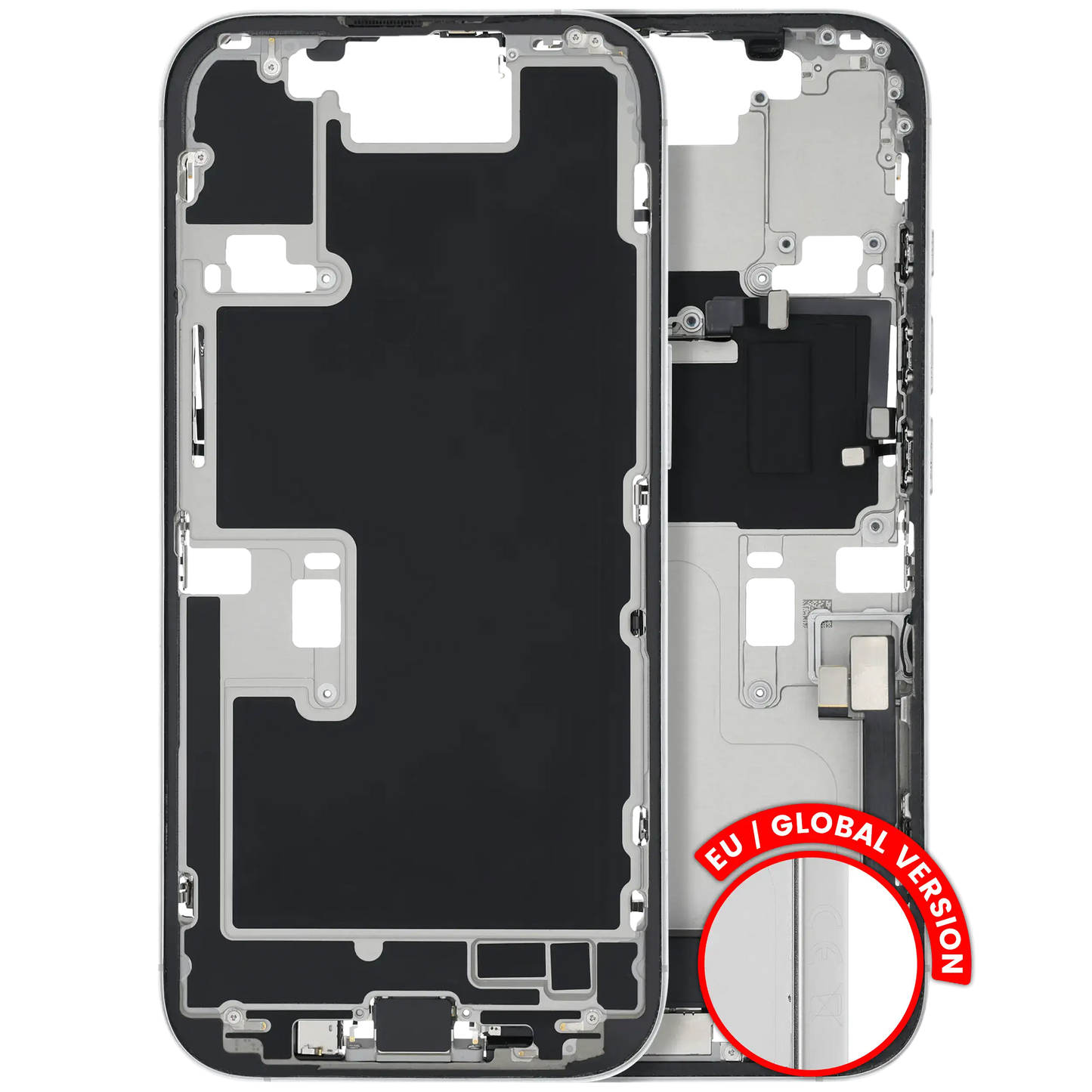 Mid-Frame Housing W/ Charging Port Flex & Small Parts For iPhone 16 Pro (EU / Global Version) (Used OEM Pull: Grade A) (White Titanium)