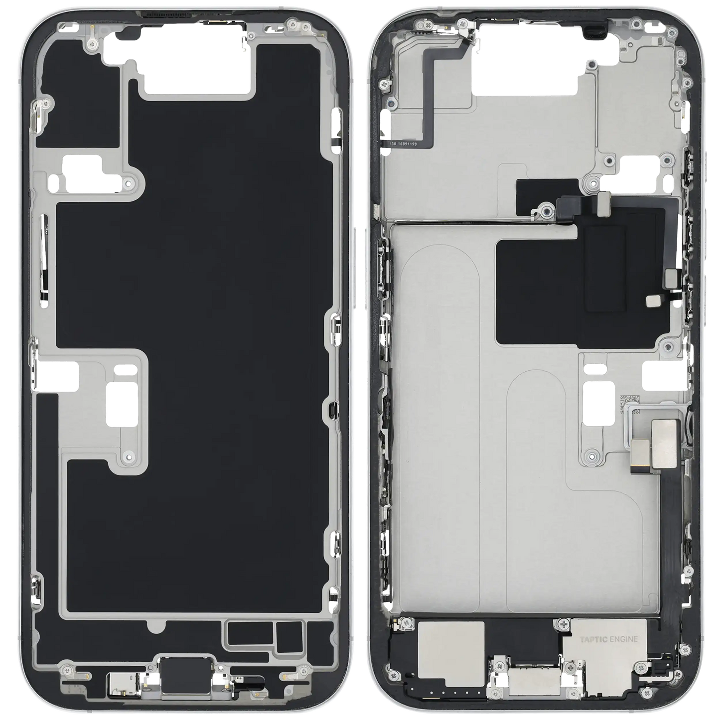 Mid-Frame Housing W/ Charging Port Flex & Small Parts For iPhone 16 Pro (EU / Global Version) (Used OEM Pull: Grade A) (White Titanium)