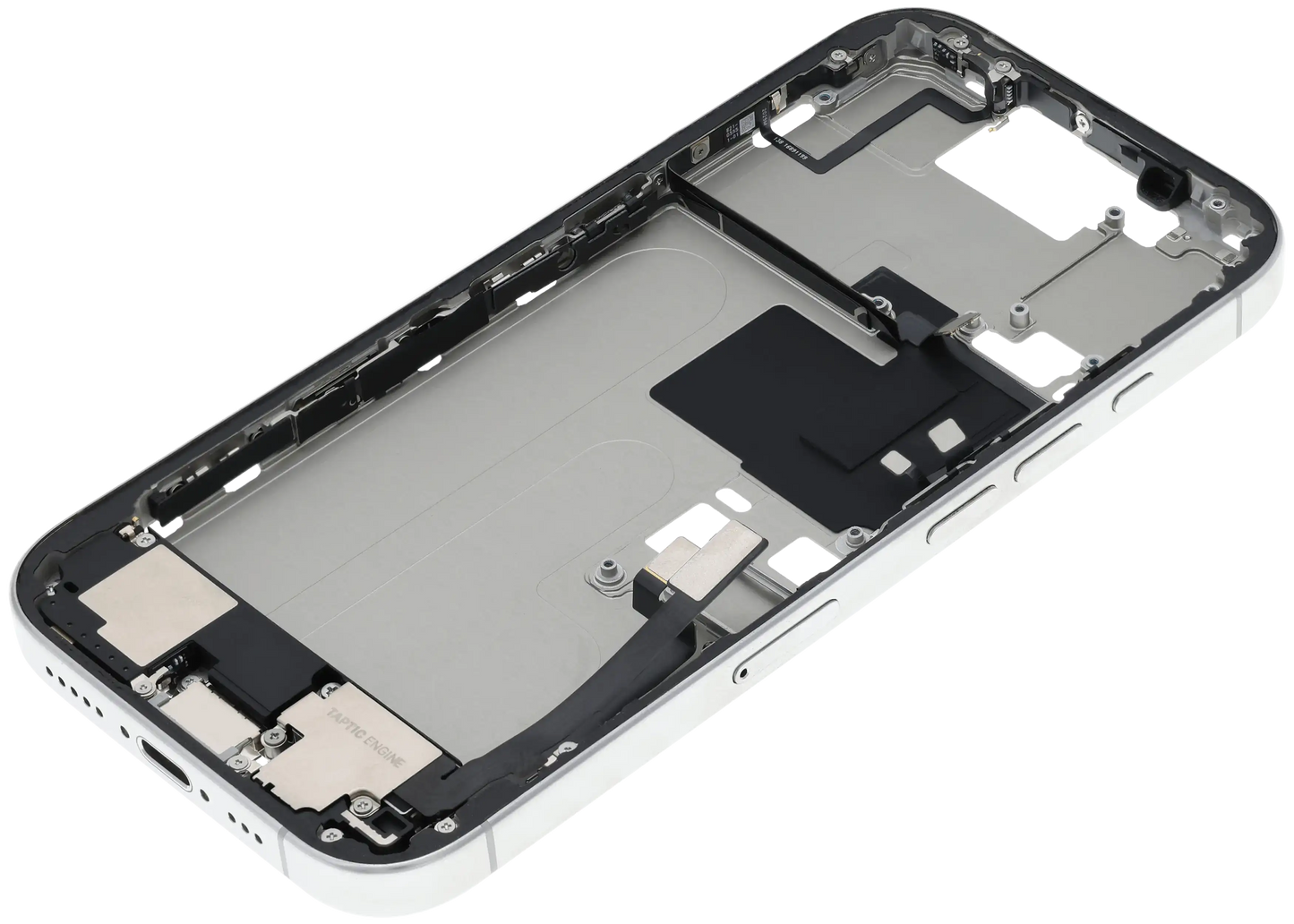 Mid-Frame Housing W/ Charging Port Flex & Small Parts For iPhone 16 Pro (EU / Global Version) (Used OEM Pull: Grade A) (White Titanium)