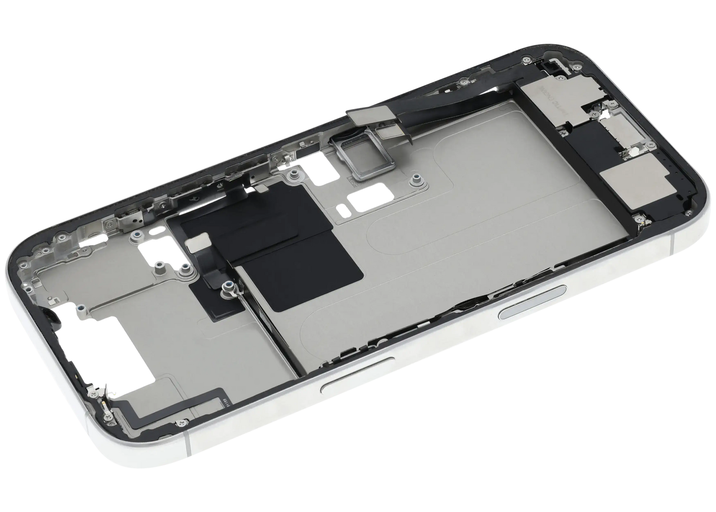 Mid-Frame Housing W/ Charging Port Flex & Small Parts For iPhone 16 Pro (EU / Global Version) (Used OEM Pull: Grade A) (White Titanium)