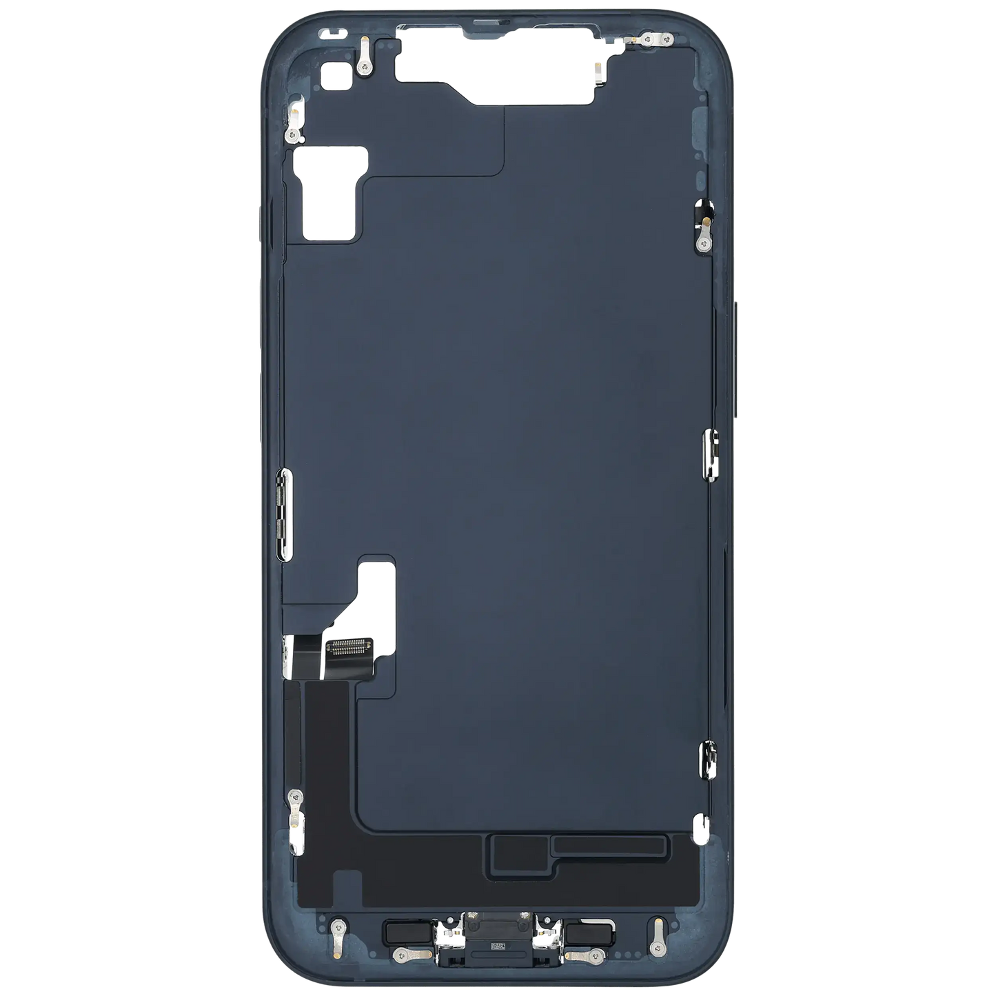 Mid-Frame Housing W/ Charging Port Flex & Small Parts For iPhone 14 (US Version) (Used OEM Pull: Grade A) (Midnight)