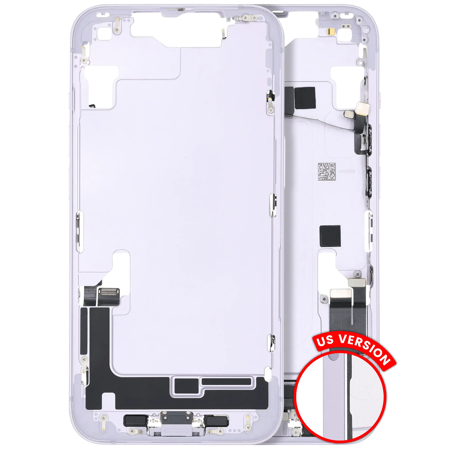 Mid-Frame Housing W/ Charging Port Flex & Small Parts For iPhone 14 (US Version) (Used OEM Pull: Grade A) (Purple)
