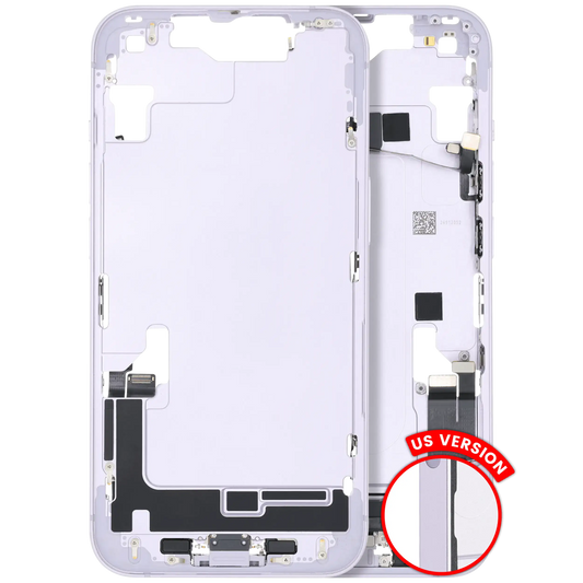 Mid-Frame Housing W/ Charging Port Flex & Small Parts For iPhone 14 (US Version) (Used OEM Pull: Grade A) (Purple)