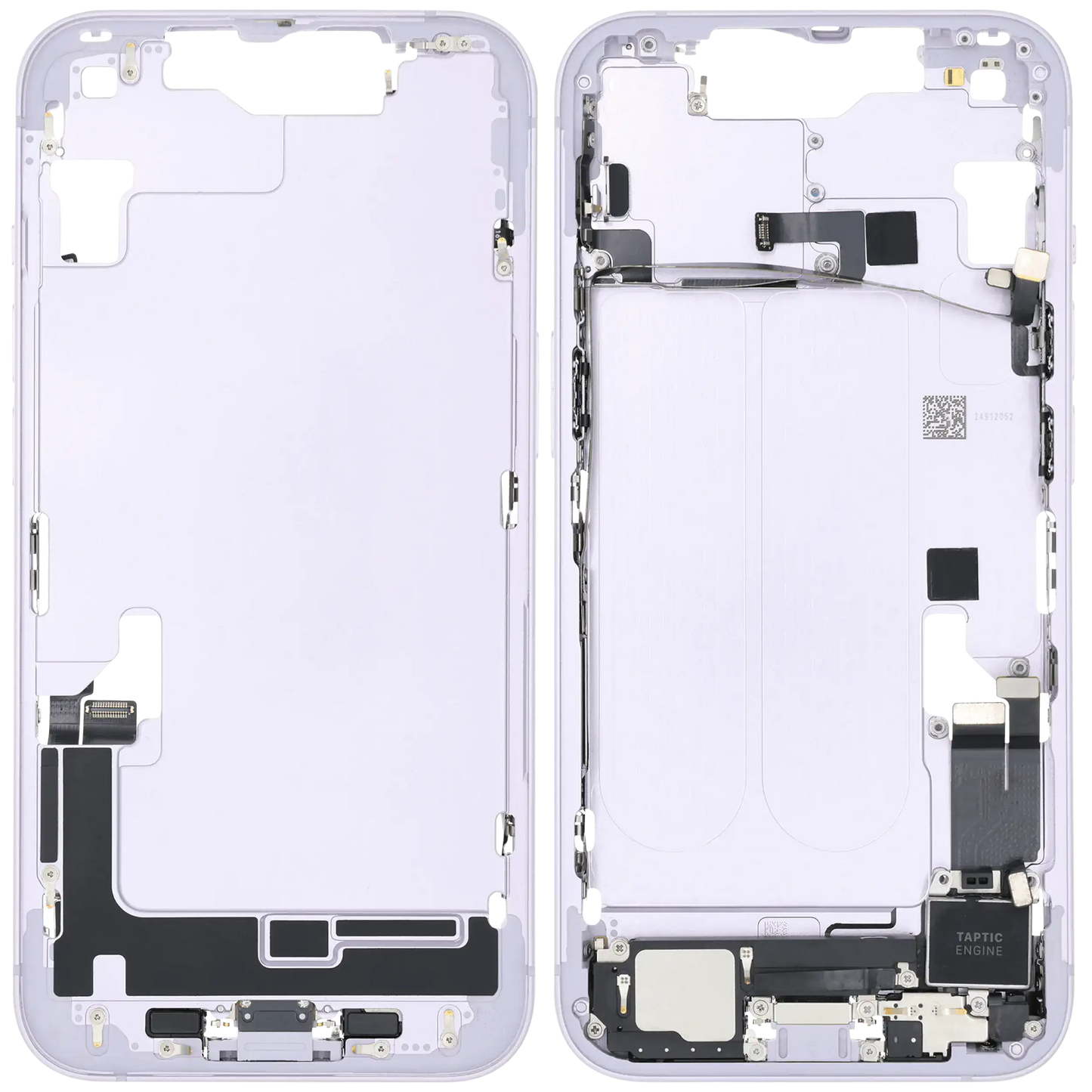 Mid-Frame Housing W/ Charging Port Flex & Small Parts For iPhone 14 (US Version) (Used OEM Pull: Grade A) (Purple)