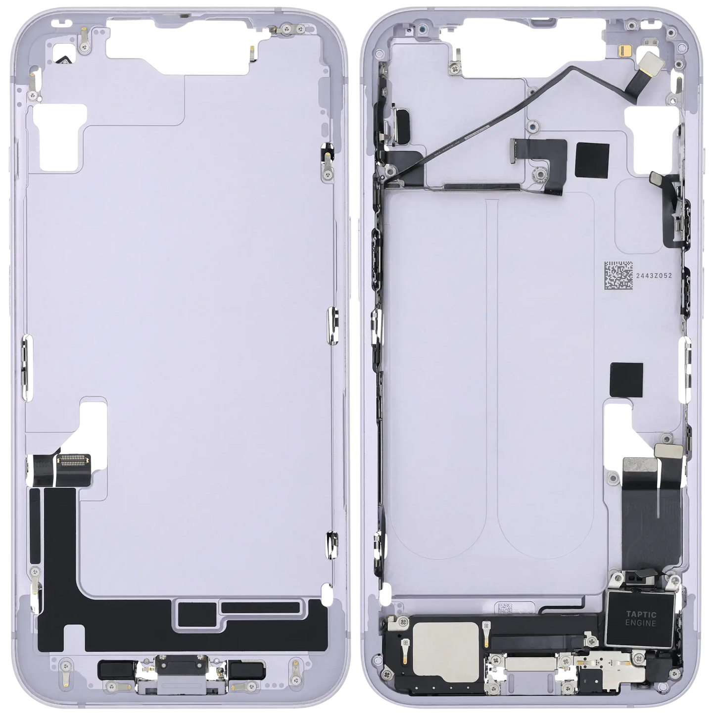 Mid-Frame Housing W/ Charging Port Flex & Small Parts For iPhone 14 (US Version) (Used OEM Pull: Grade B) (Purple)