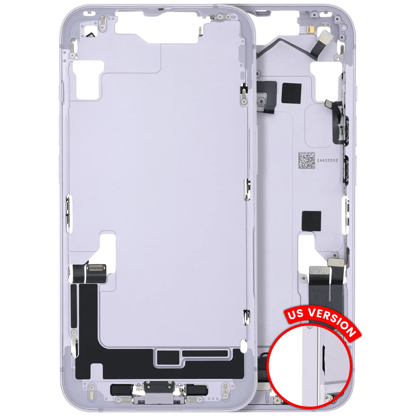 Mid-Frame Housing W/ Charging Port Flex & Small Parts For iPhone 14 (US Version) (Used OEM Pull: Grade B) (Purple)