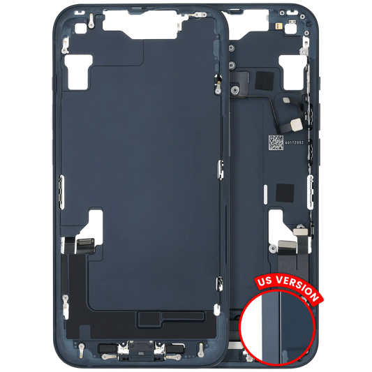 Mid-Frame Housing W/ Charging Port Flex & Small Parts For iPhone 14 (US Version) (Used OEM Pull: Grade C) (Midnight)