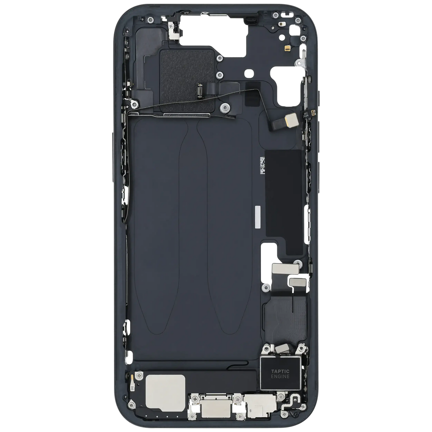 Mid-Frame Housing W/ Charging Port Flex & Small Parts For iPhone 15 (US Version) (Used OEM Pull: Grade A) (Black)