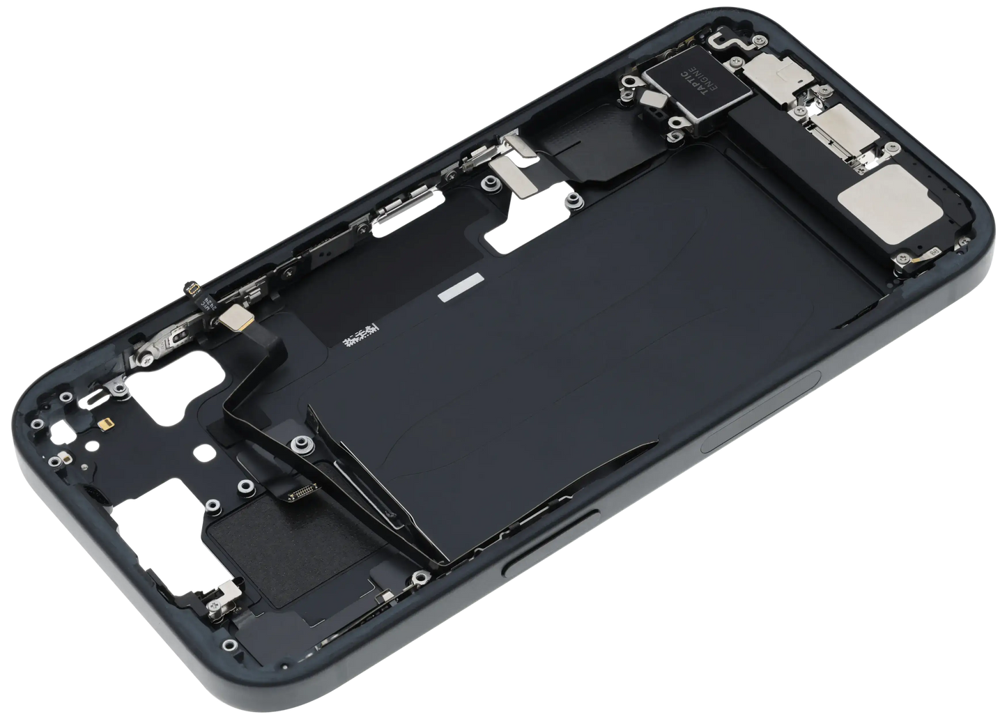 Mid-Frame Housing W/ Charging Port Flex & Small Parts For iPhone 15 (US Version) (Used OEM Pull: Grade A) (Black)