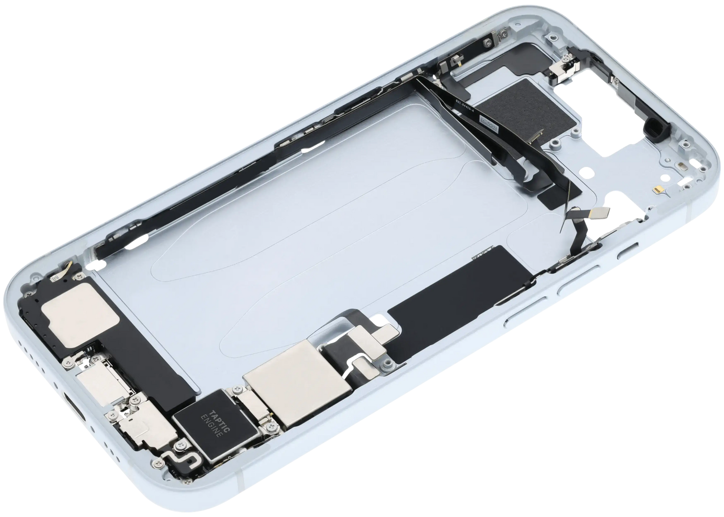 Mid-Frame Housing W/ Charging Port Flex & Small Parts For iPhone 15 (US Version) (Used OEM Pull: Grade A) (Blue)
