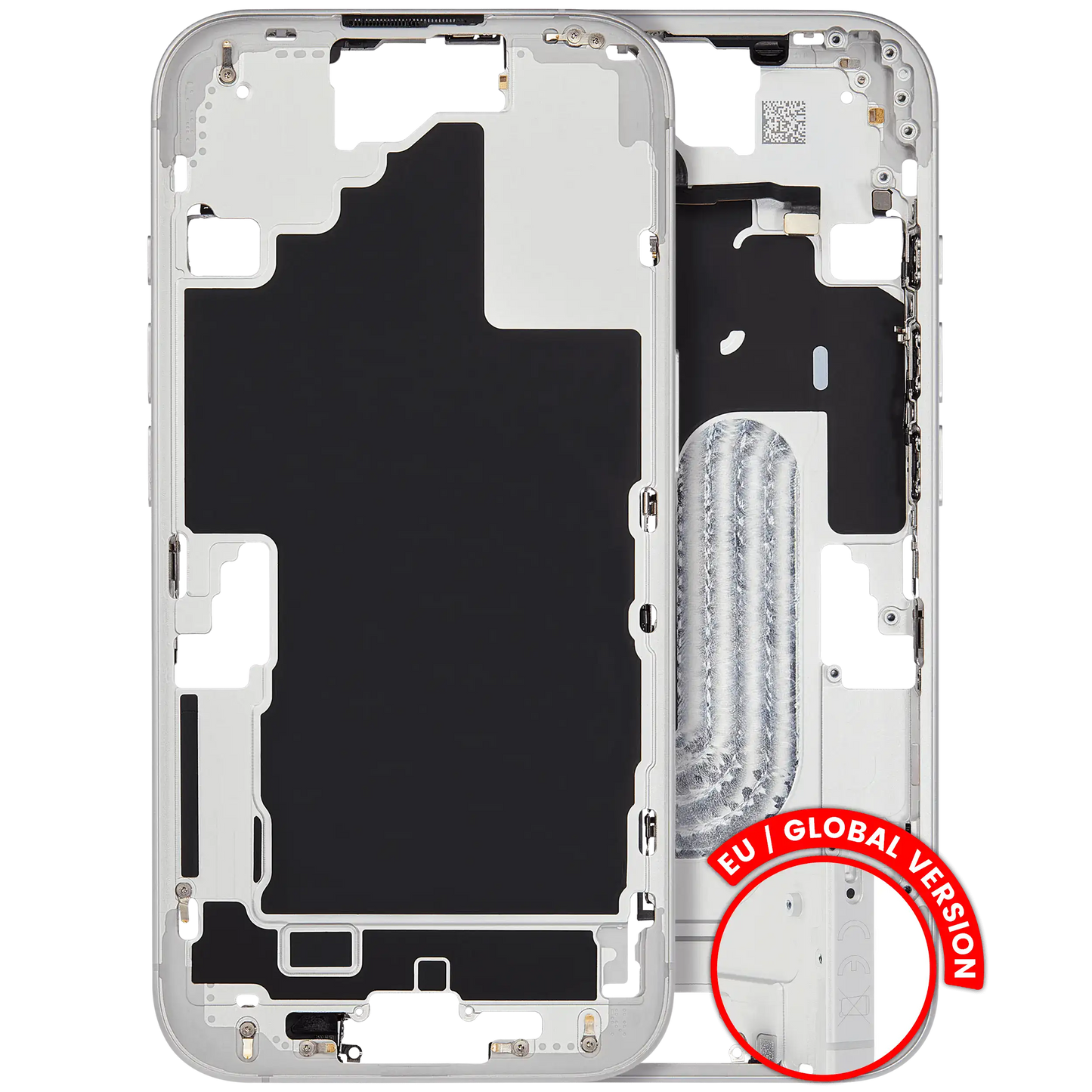 Mid-Frame Housing W/ Small Parts For iPhone 16 (EU / Global Version) (Used OEM Pull: Grade B) (White)