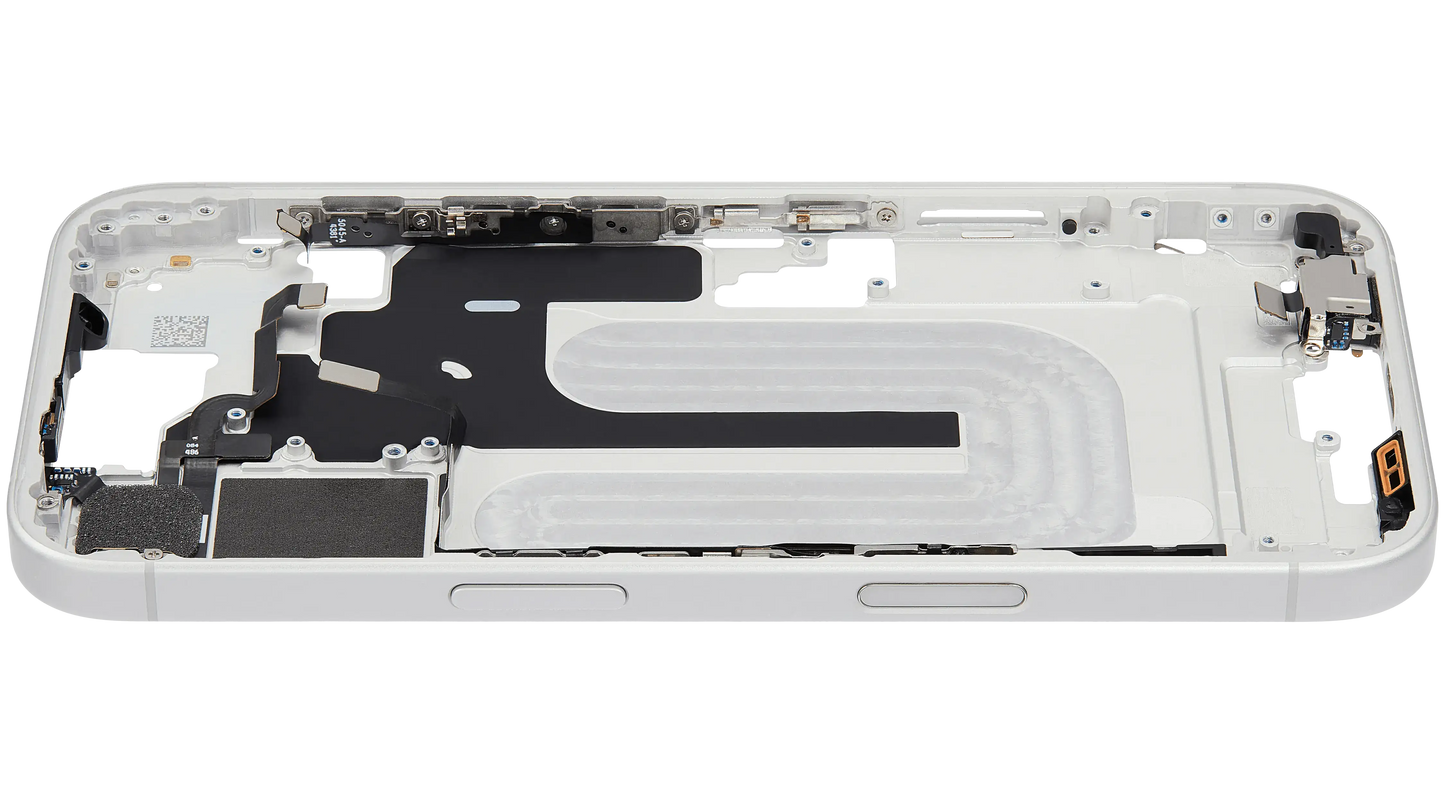 Mid-Frame Housing W/ Small Parts For iPhone 16 (EU / Global Version) (Used OEM Pull: Grade B) (White)