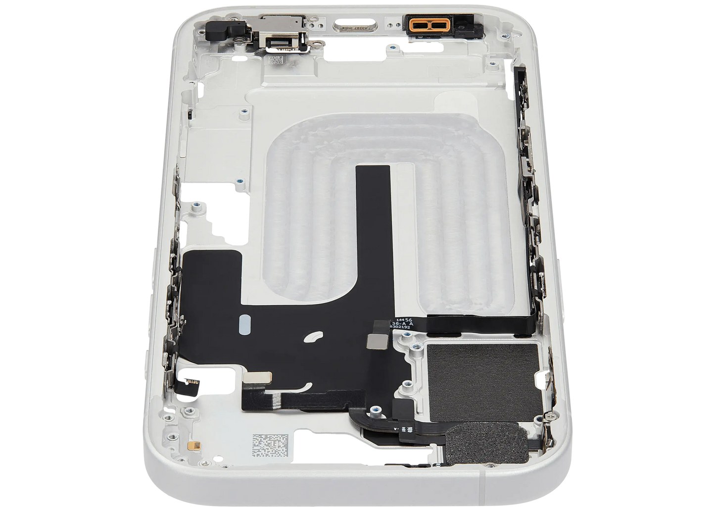 Mid-Frame Housing W/ Small Parts For iPhone 16 (EU / Global Version) (Used OEM Pull: Grade B) (White)