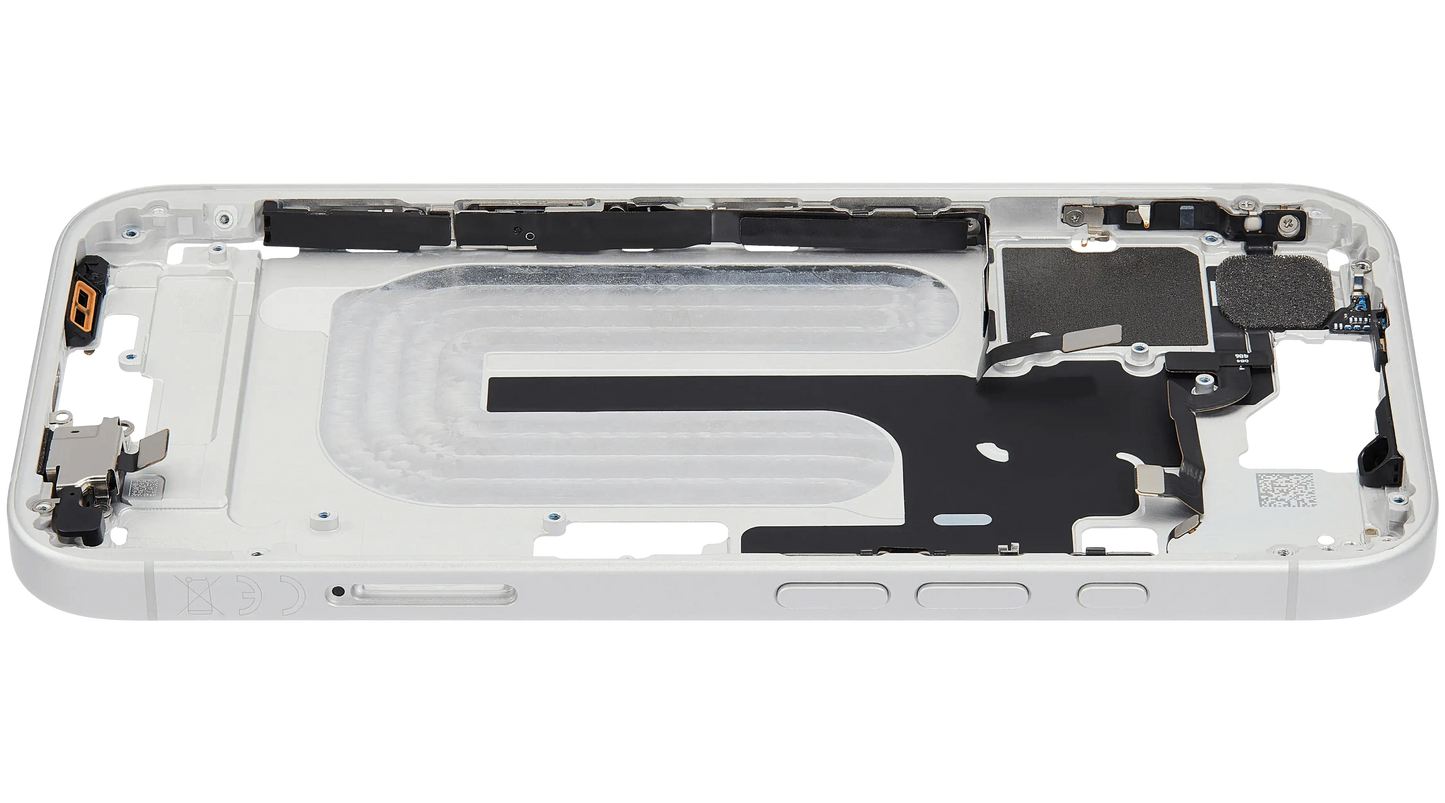 Mid-Frame Housing W/ Small Parts For iPhone 16 (EU / Global Version) (Used OEM Pull: Grade B) (White)