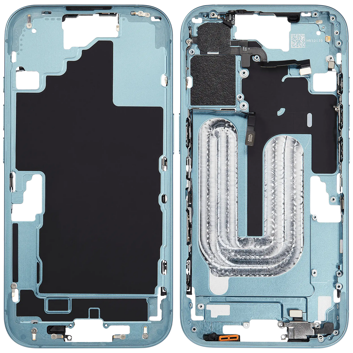Mid-Frame Housing W/ Small Parts For iPhone 16 (EU / Global Version) (Used OEM Pull: Grade C) (Teal)