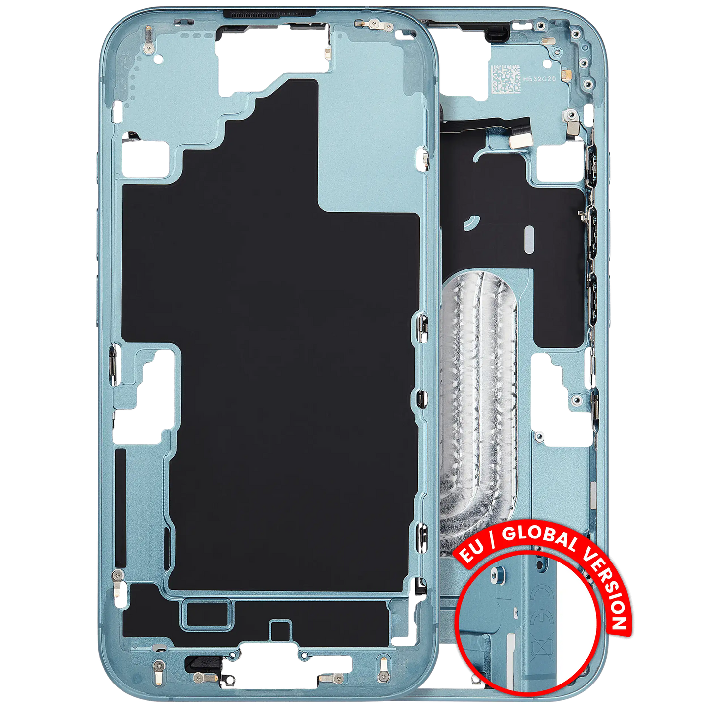 Mid-Frame Housing W/ Small Parts For iPhone 16 (EU / Global Version) (Used OEM Pull: Grade C) (Teal)