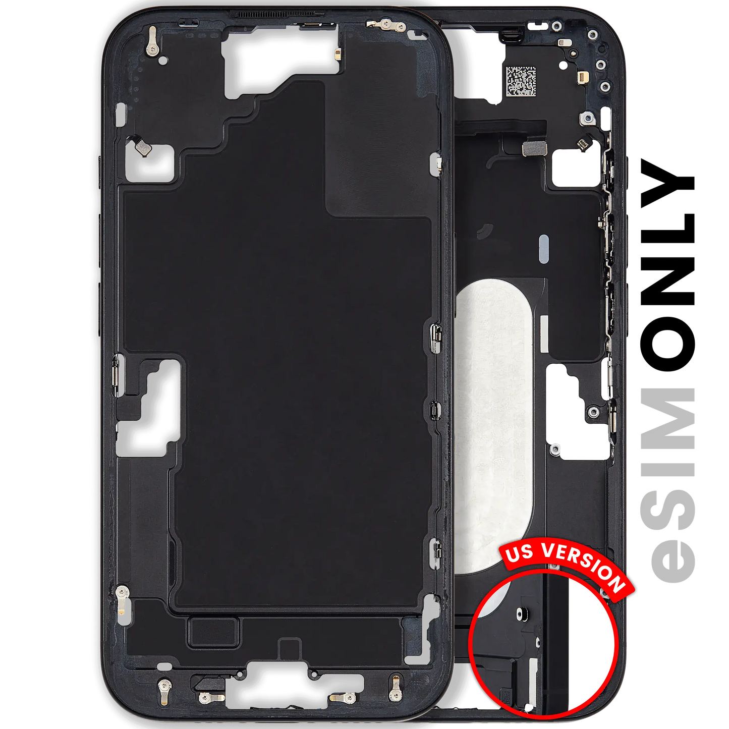 Mid-Frame Housing W/ Small Parts For iPhone 16 (US Version) (Used OEM Pull: Grade C) (Black)