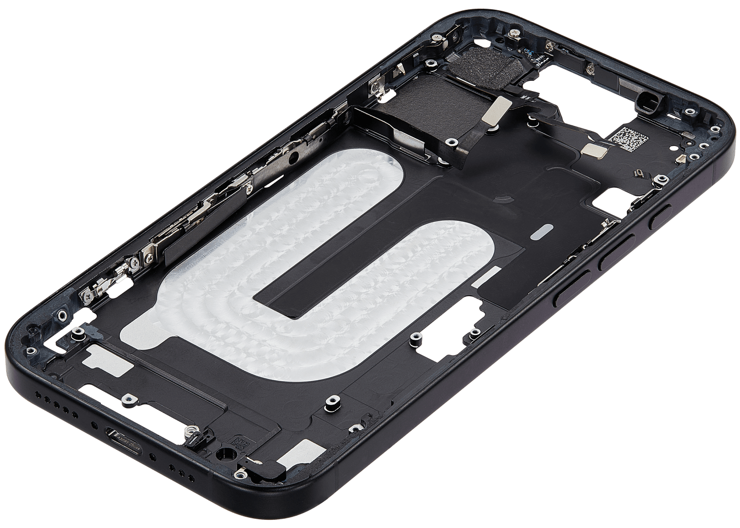 Mid-Frame Housing W/ Small Parts For iPhone 16 (US Version) (Used OEM Pull: Grade C) (Black)