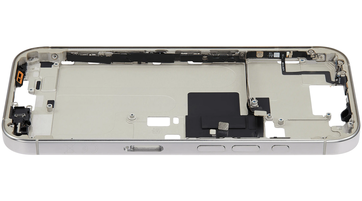 Mid-Frame Housing W/ Small Parts For iPhone 16 Pro (EU / Global Version) (Used OEM Pull: Grade B) (White Titanium)
