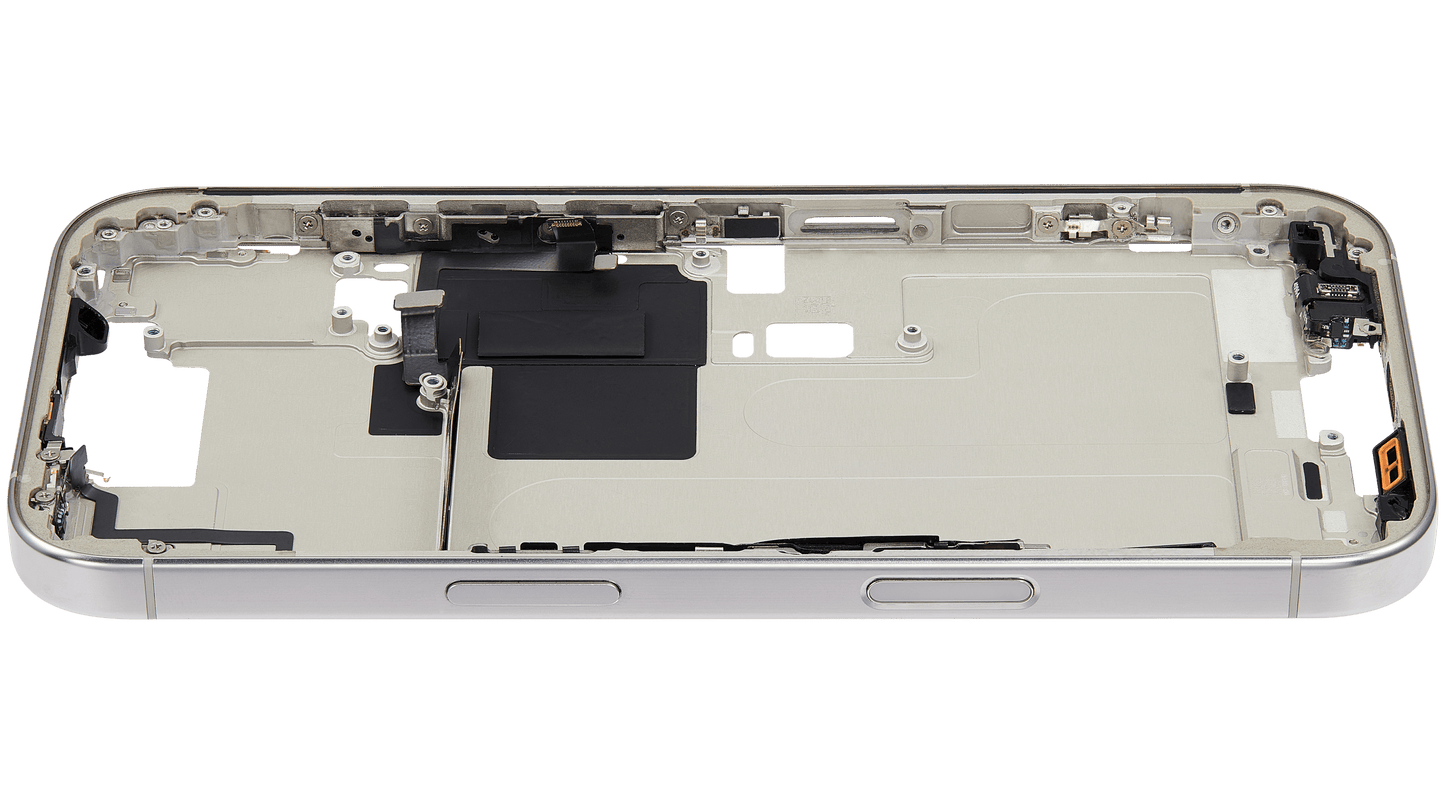 Mid-Frame Housing W/ Small Parts For iPhone 16 Pro (EU / Global Version) (Used OEM Pull: Grade B) (White Titanium)
