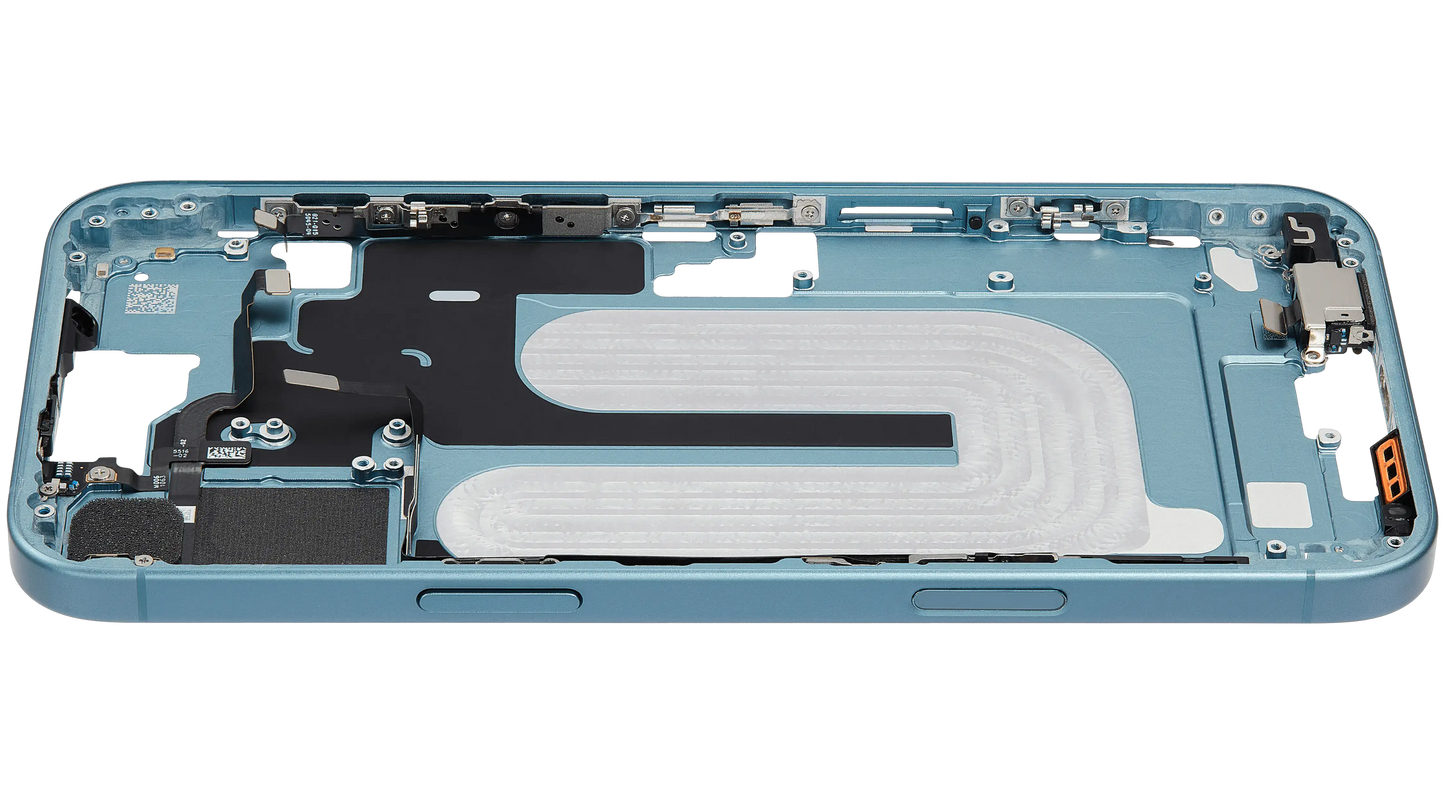 Mid-Frame Housing W/ Small Parts For iPhone 16 Plus (EU / Global Version) (Used OEM Pull: Grade B) (Teal)