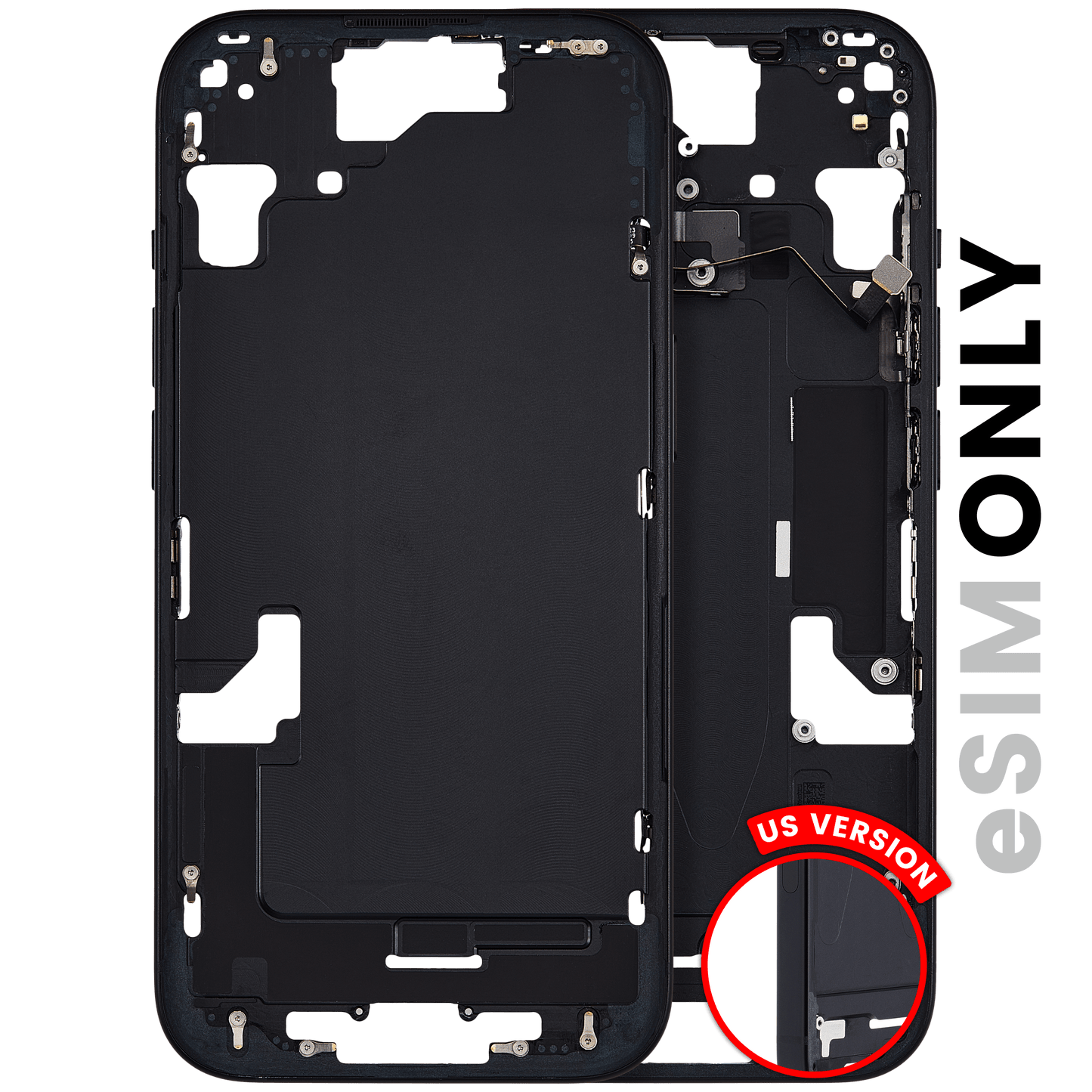 Mid-Frame Housing W/ Small Parts For iPhone 15 (US Version) (Used OEM Pull: Grade C) (Black)