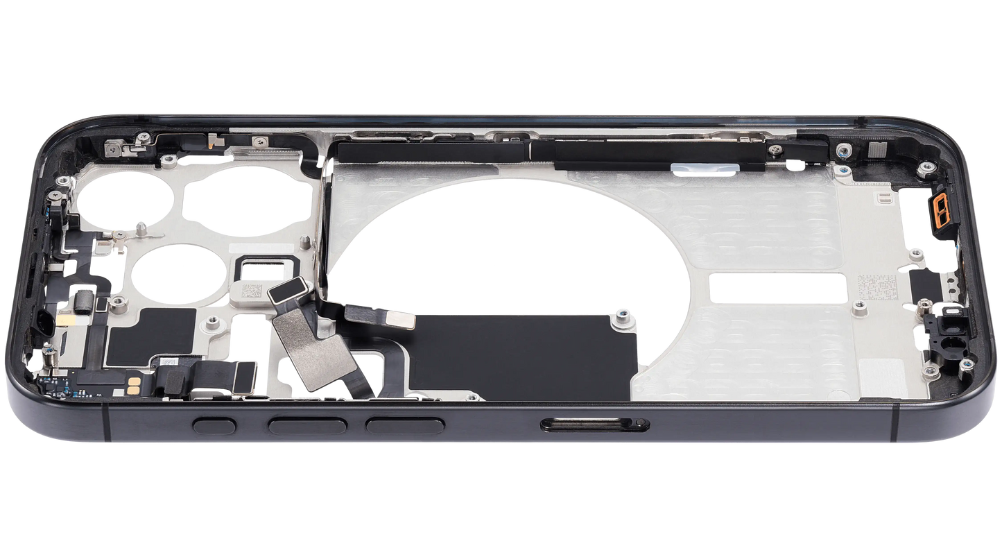 Mid-Frame Housing W/ Small Parts For iPhone 15 Pro (EU / Global Version) (Used OEM Pull: Grade B) (Black Titanium)