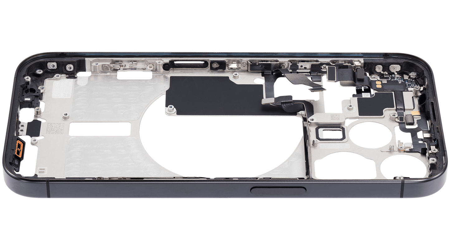 Mid-Frame Housing W/ Small Parts For iPhone 15 Pro (EU / Global Version) (Used OEM Pull: Grade B) (Black Titanium)
