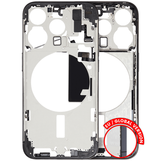 Mid-Frame Housing W/ Small Parts For iPhone 15 Pro (EU / Global Version) (Used OEM Pull: Grade C) (Black Titanium)