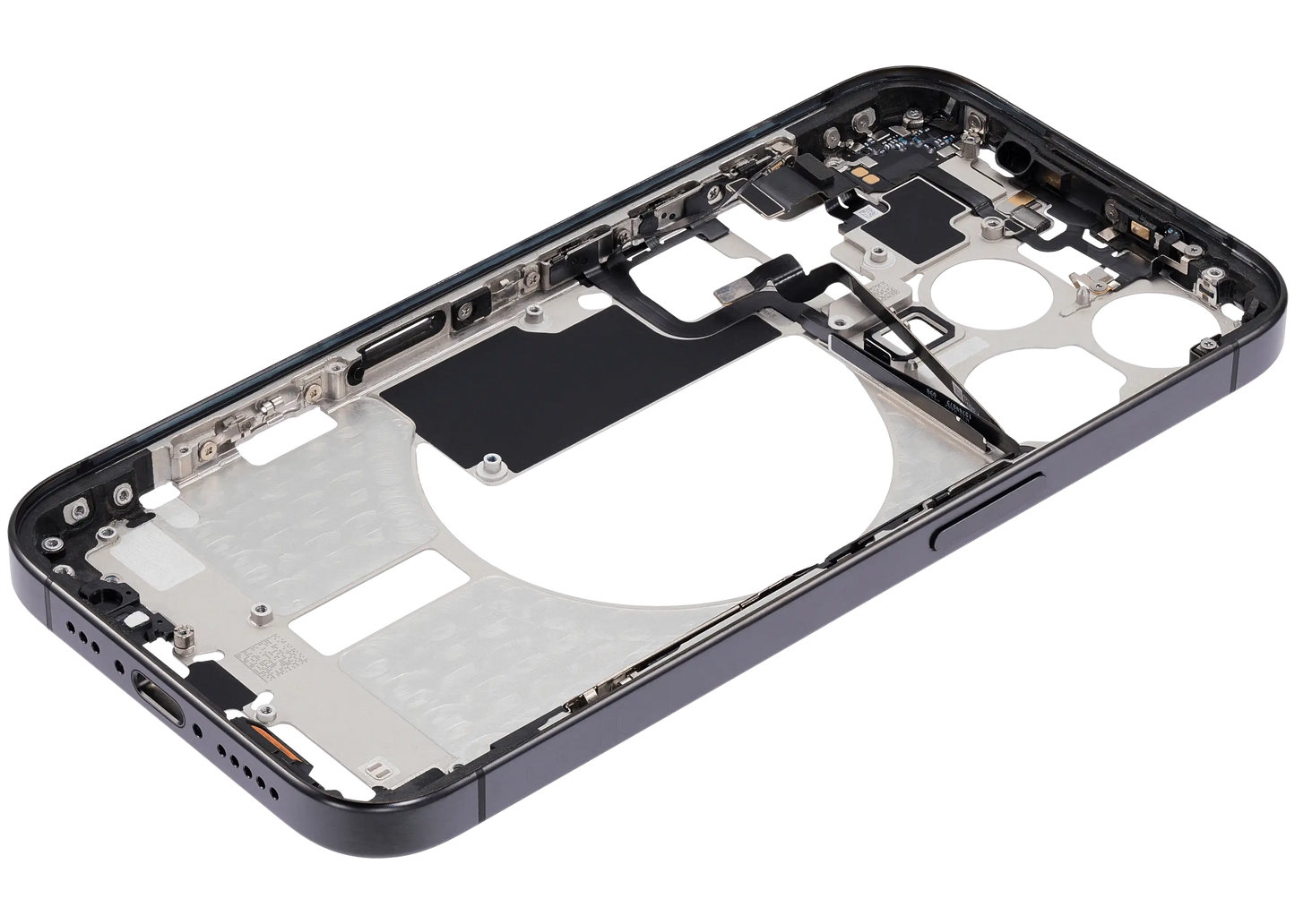 Mid-Frame Housing W/ Small Parts For iPhone 15 Pro (EU / Global Version) (Used OEM Pull: Grade C) (Black Titanium)