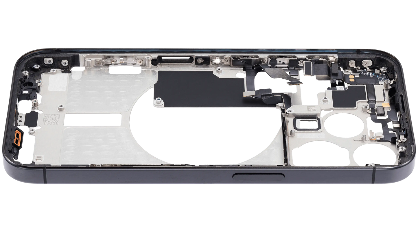 Mid-Frame Housing W/ Small Parts For iPhone 15 Pro (EU / Global Version) (Used OEM Pull: Grade C) (Black Titanium)