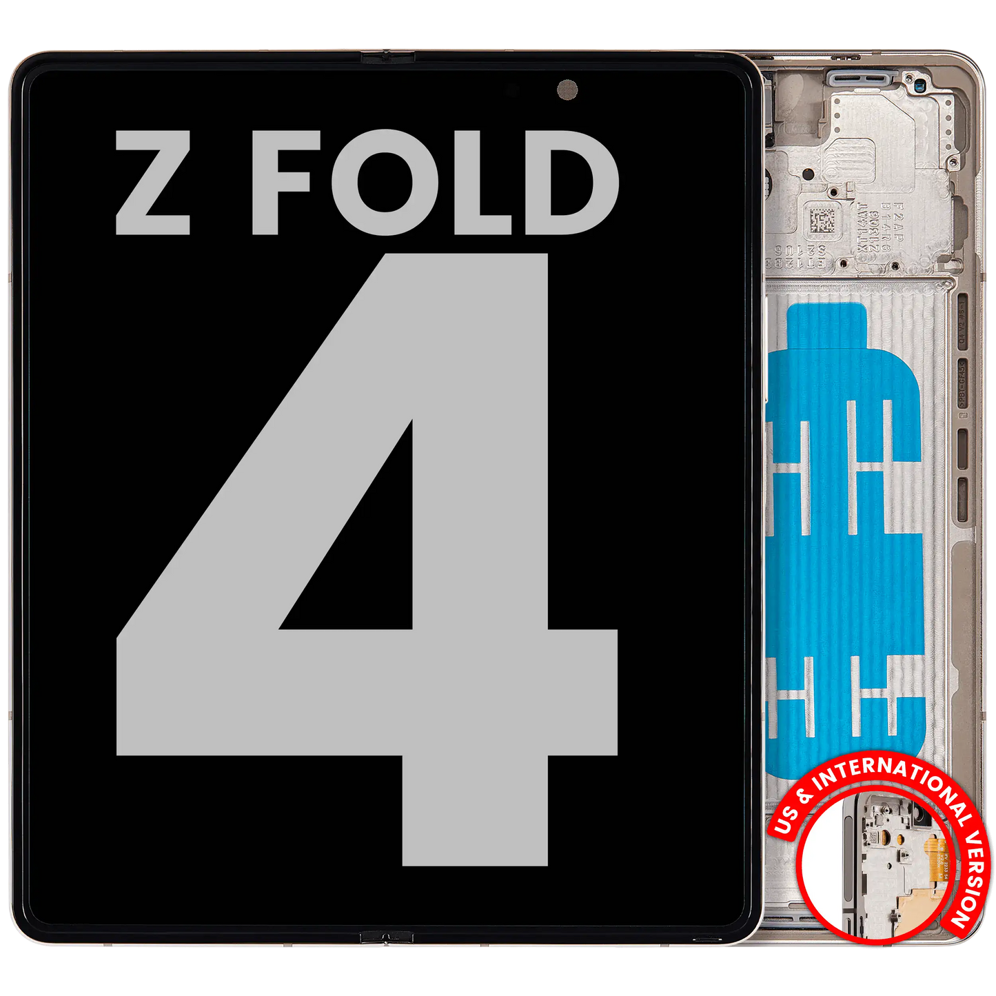 Samsung replacement part: Inner OLED Assembly With Frame For Samsung Galaxy Z Fold 4 5G (US & International) (Used OEM Pull: Grade B/C) (Beige)