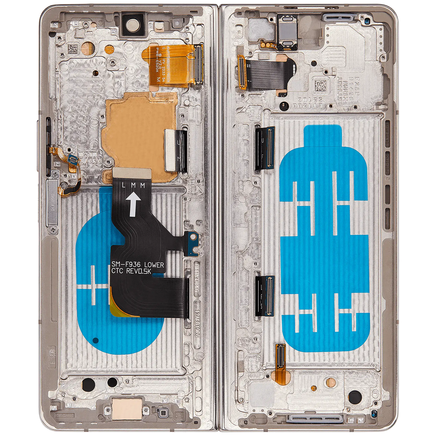 High resolution image of Inner OLED Assembly With Frame For Samsung Galaxy Z Fold 4 5G (US & International) (Used OEM Pull: Grade B/C) (Beige)