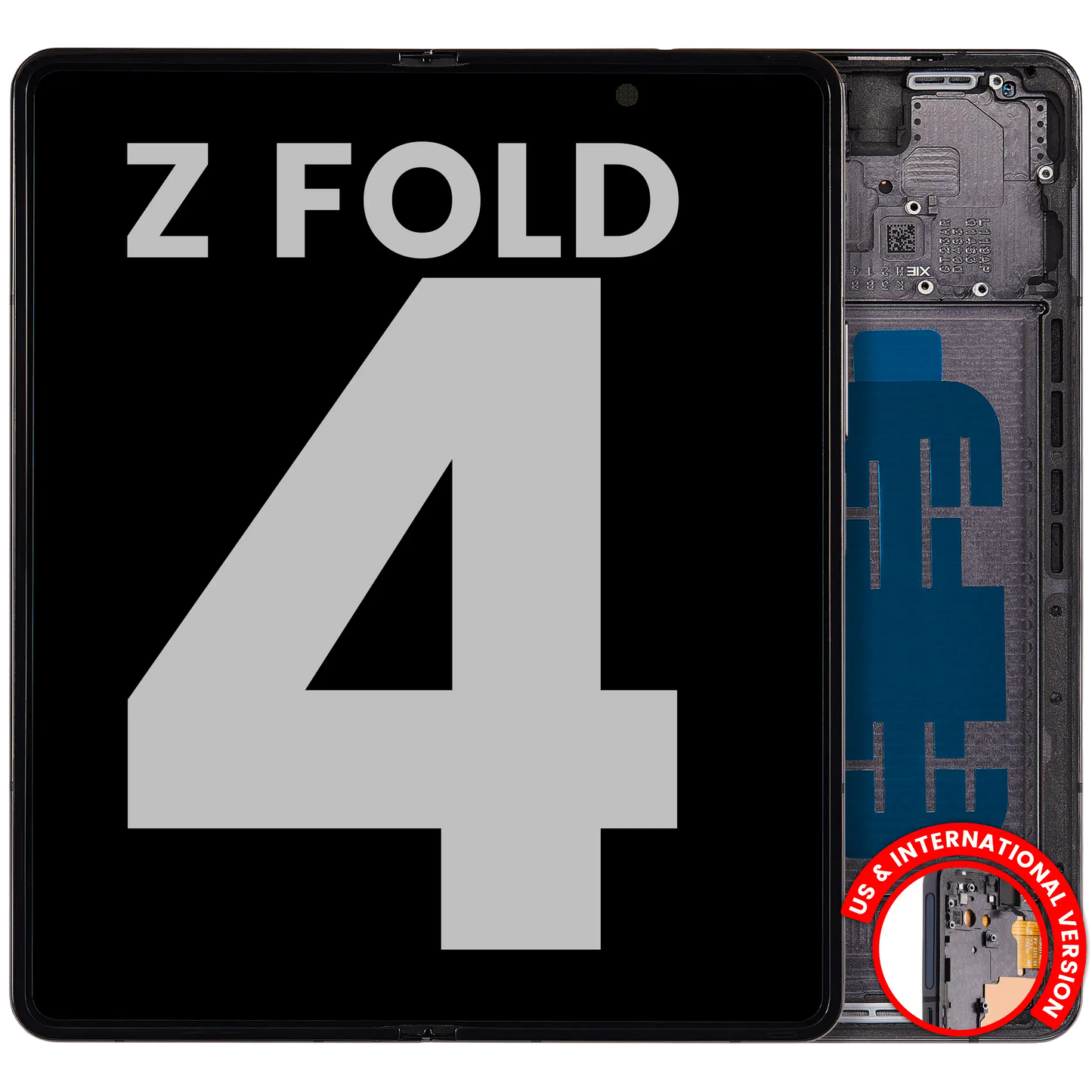 Samsung replacement part: Inner OLED Assembly With Frame For Samsung Galaxy Z Fold 4 5G (US & International) (Used OEM Pull: Grade B/C) (Phantom Black)